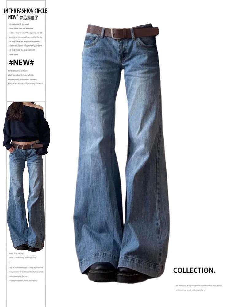 Autumn Winter Women Vintage Old Money Baggy Flare Jean Japanese Y2K Streetwear Denim Pants Grunge Bell-Bottom High Street Korean - AIAZ