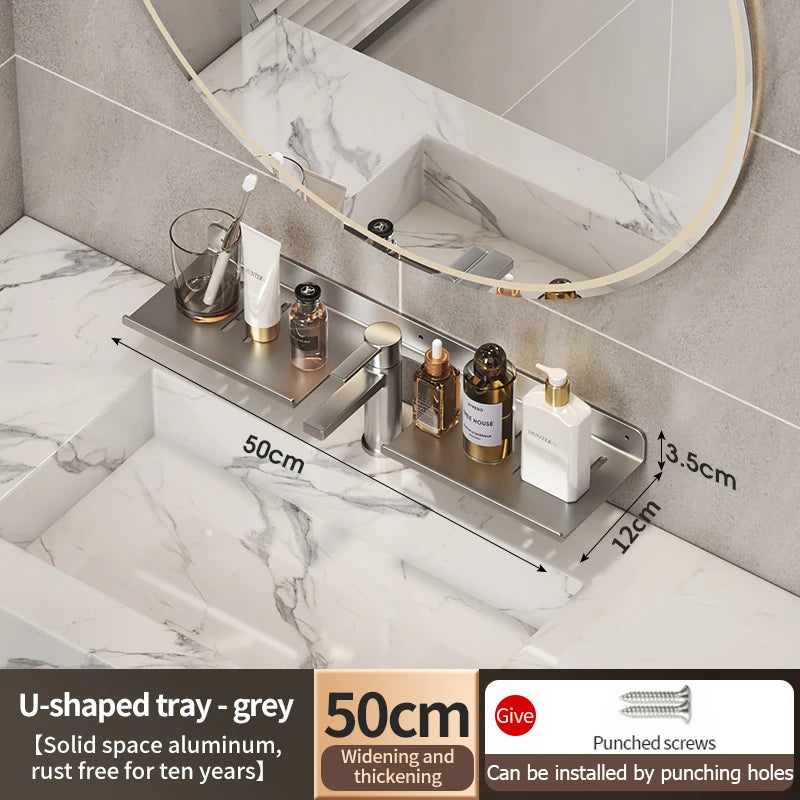 Faucet storage tray, bathroom storage rack, mirror front toilet, washbasin, washbasin, non perforated bathroom rack