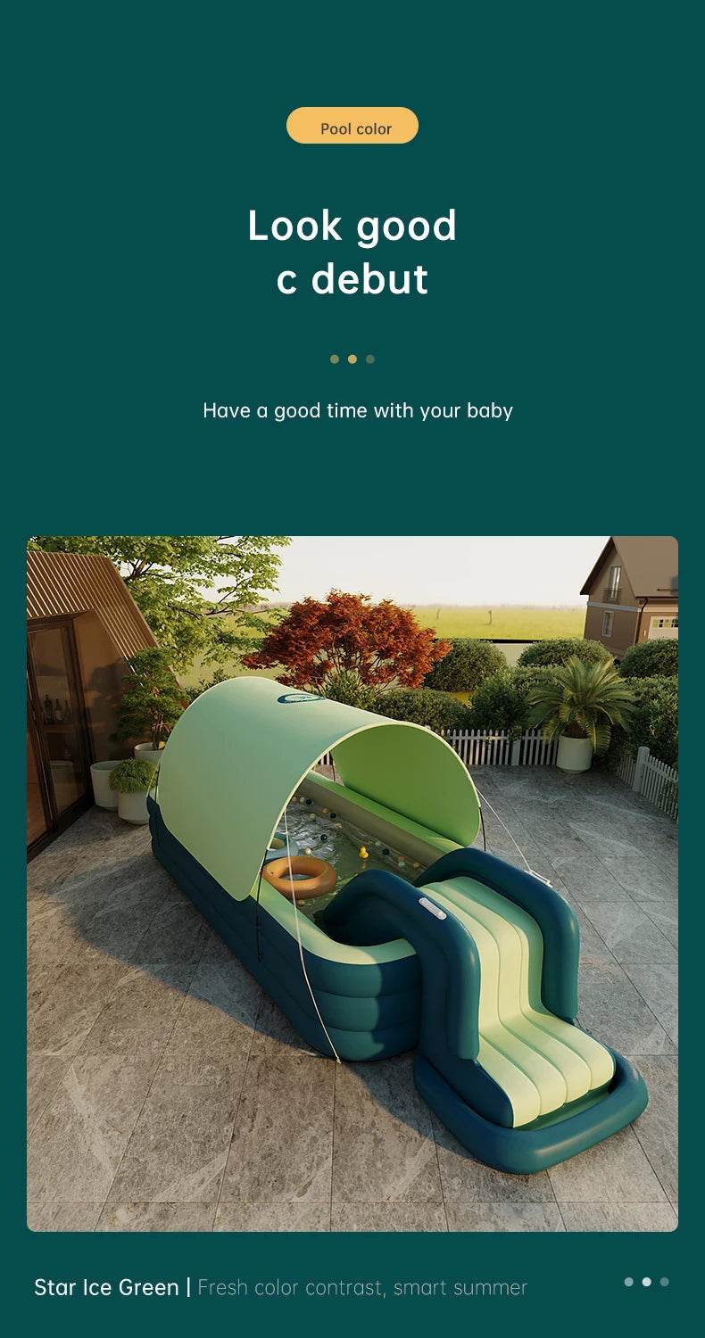 Swimming Pool Inflatable Pools Children's Family Outdoor Party Sun Shade Folding Swimming Pool Slides for Kids Babies - AIAZ