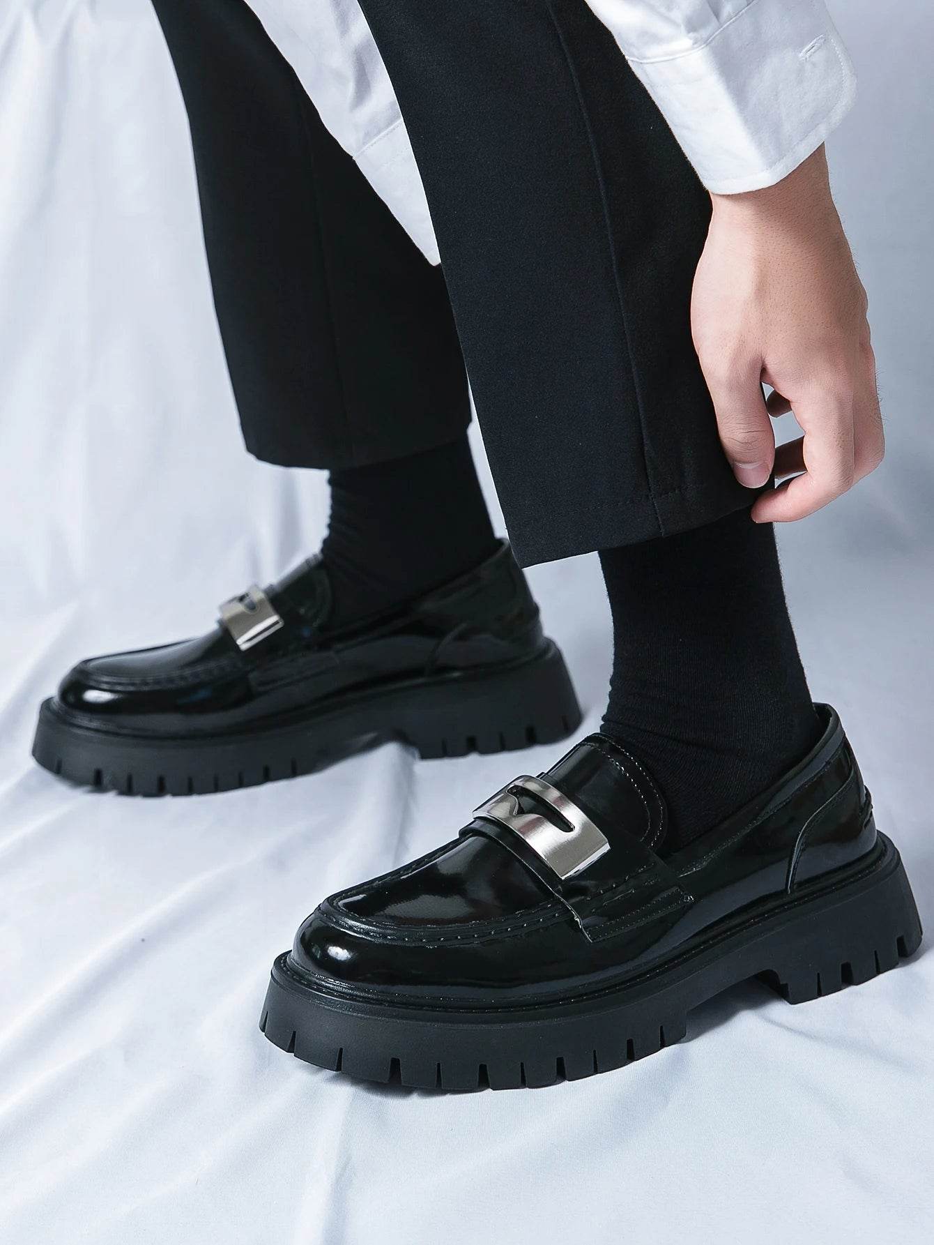 Platform New Men's Dress Leather Shoes High Classic Comfortable Pointed Toe Lace-up Business Shoes Fashion Casual Wedding Party - AIAZ