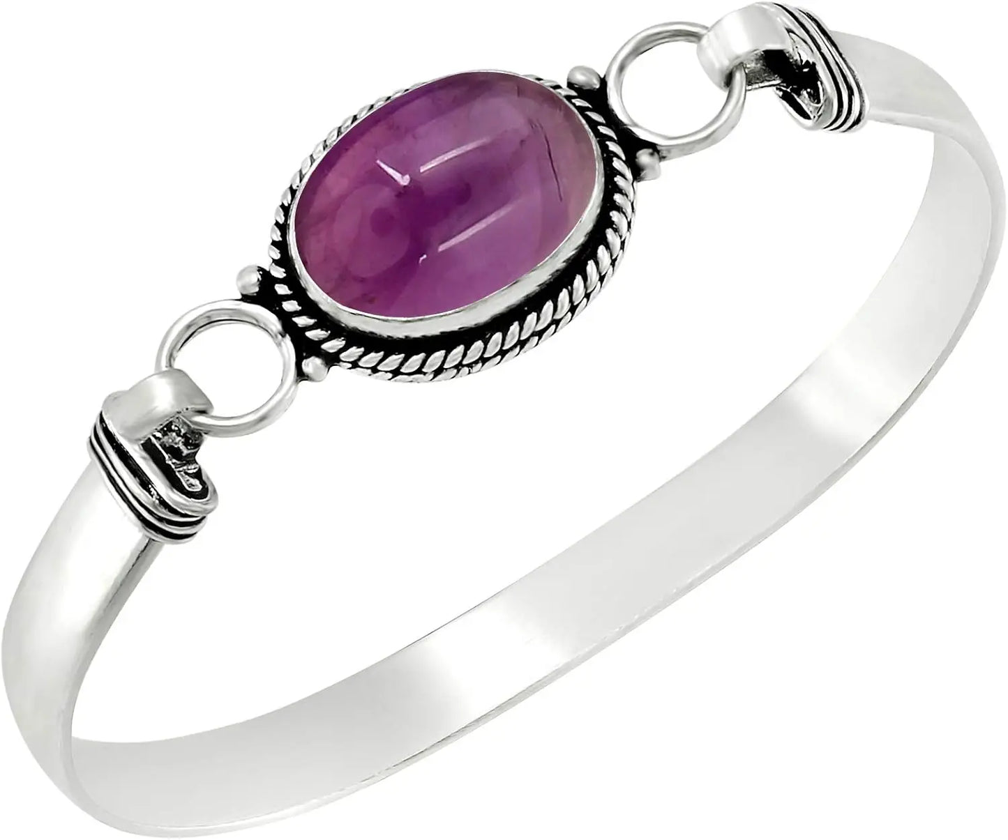 Vintage 925 Silver Natural Oval Moonstone Bangle Bracelets Handmade Birthstone Bangle Gifts Fine Jewelry for Women Men