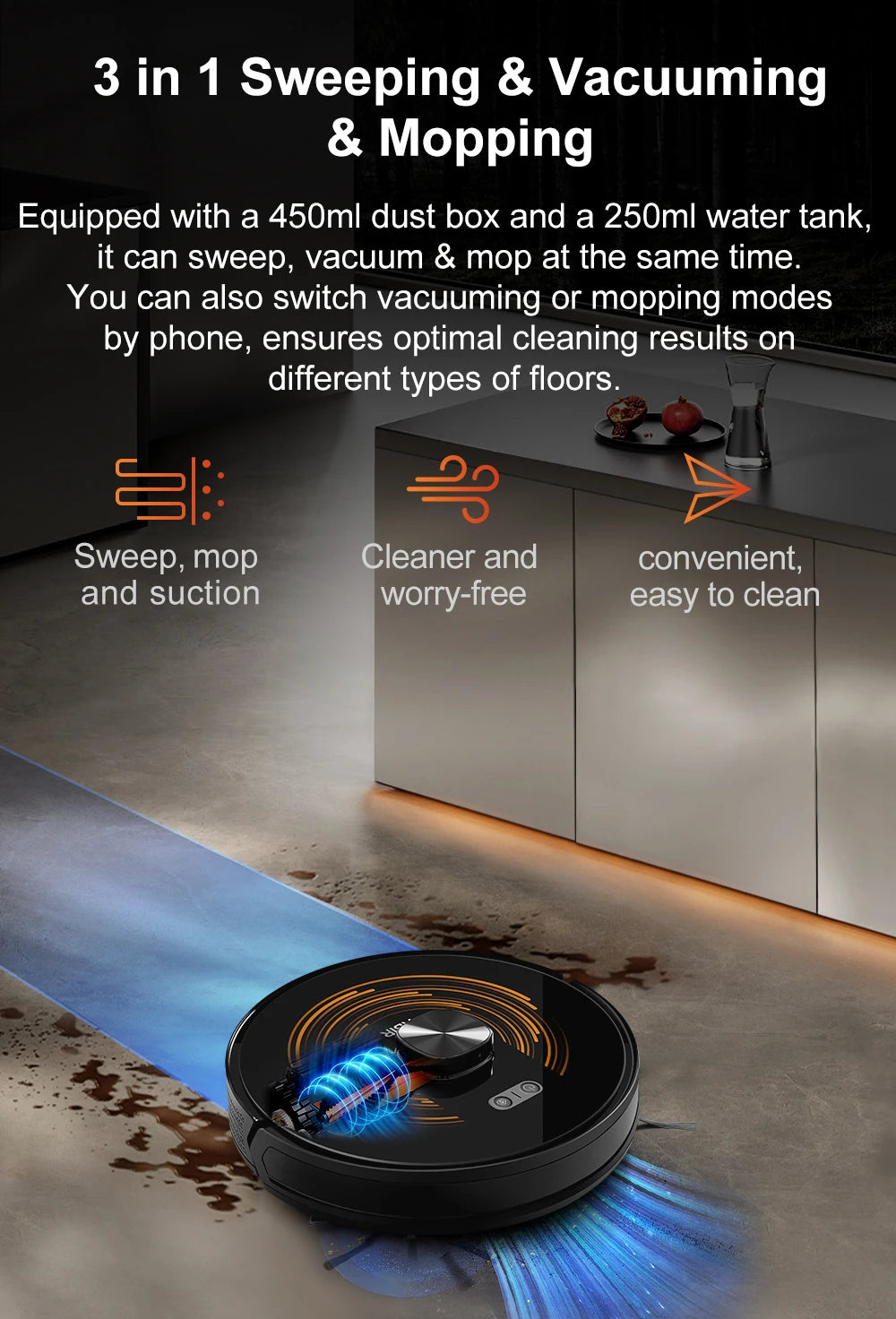 Robot Vacuum Cleaner K30 Self-cleaning dustbin, Dual Laser,UV Spot Cleaning,240mins Runtime, Auto Smart Carpet Floor Washing
