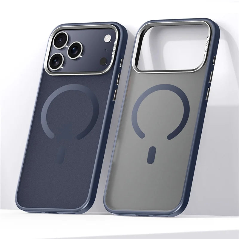 Luxury Alloy Lens Frame Matte Magsafe Case For iPhone 17 Air 17Pro 17Pro Max Translucent Hybrid Magnetic Shockproof Hard Cover
