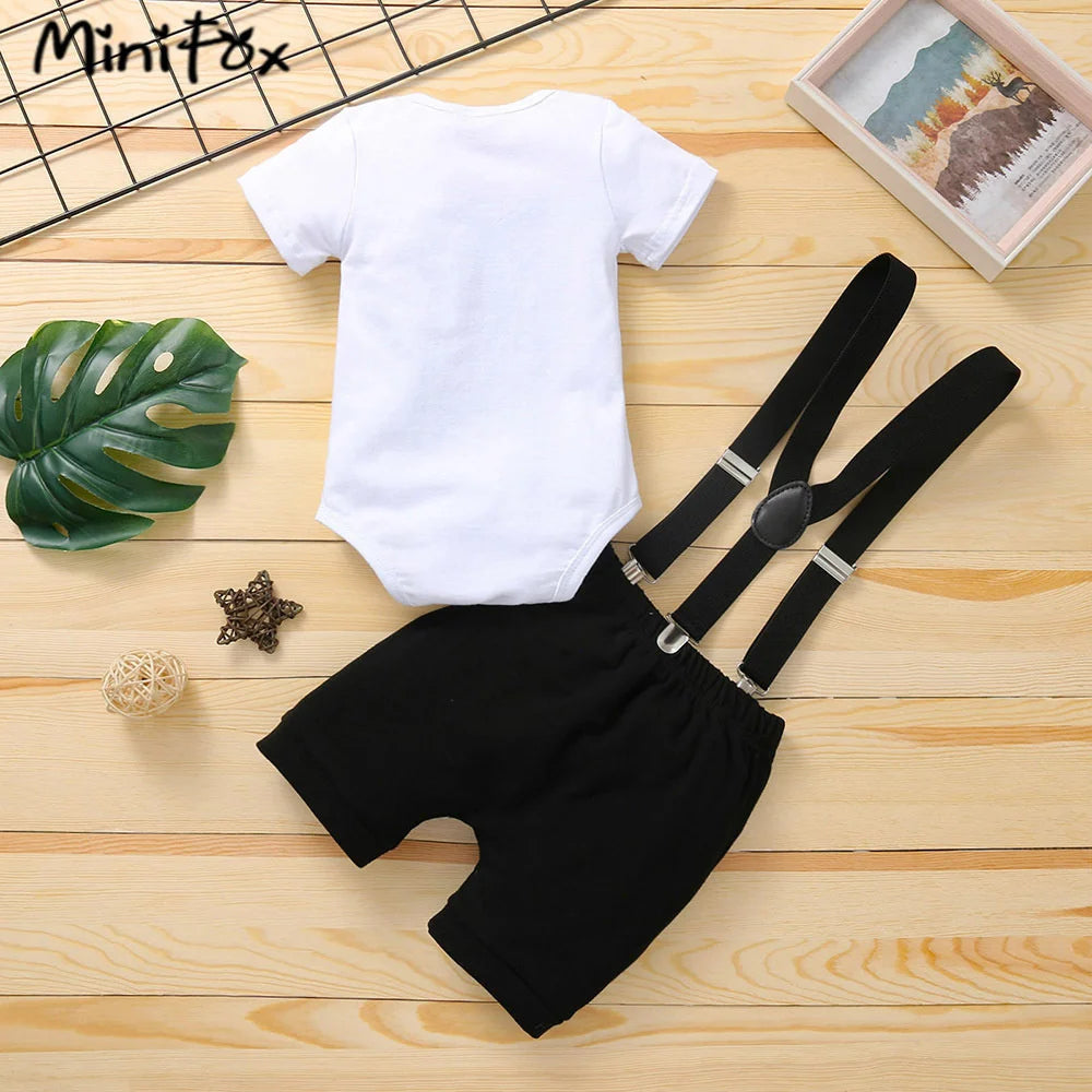 Baby Boys Birthday Outfits Sets Balloon Letter"1" Bodysuit and Y-back Suspender Shorts 1 Year Birthday Baby Cake Smash Clothes