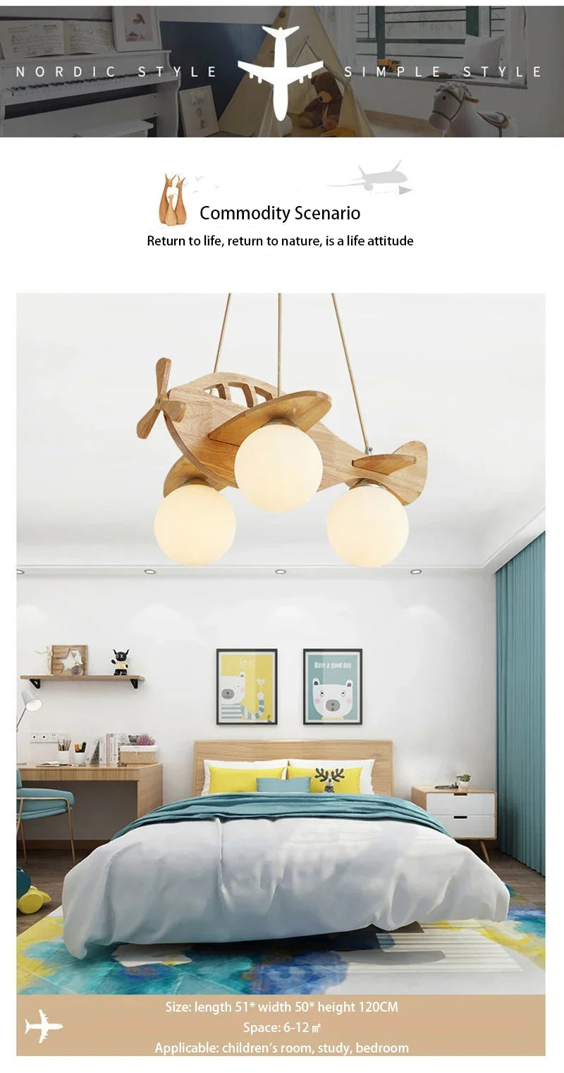 Wooden Handmade Aircraft Hanging Pendant Lights For Bedroom Children Room Decor Suspension Lamps Excluding Light Bulbs