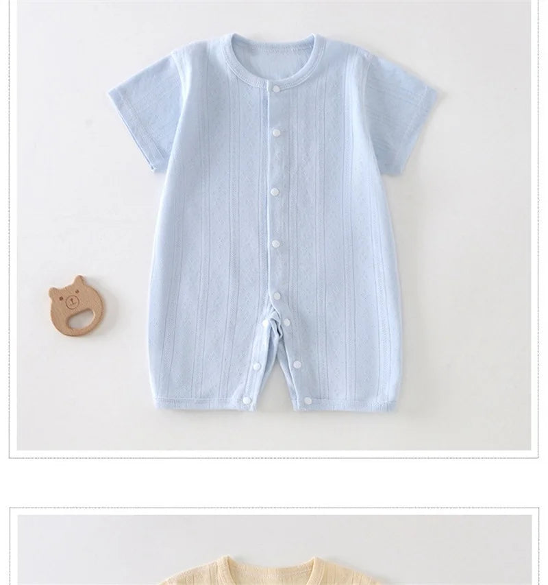 Baby Short Sleeved Jumpsuit Summer Newborn Breathable Mesh Air Conditioning Suit Boys Girls Infant Thin Sleepwear Crawling Suits
