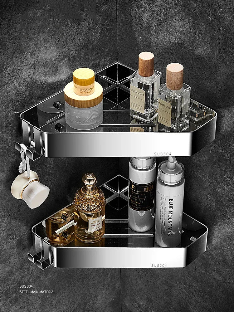 304 Stainless Steel Bathroom Shelf Shower Room Shampoo Skincare Shelves Corner Rack Storage Basket Corner Toilet Triangle Rack