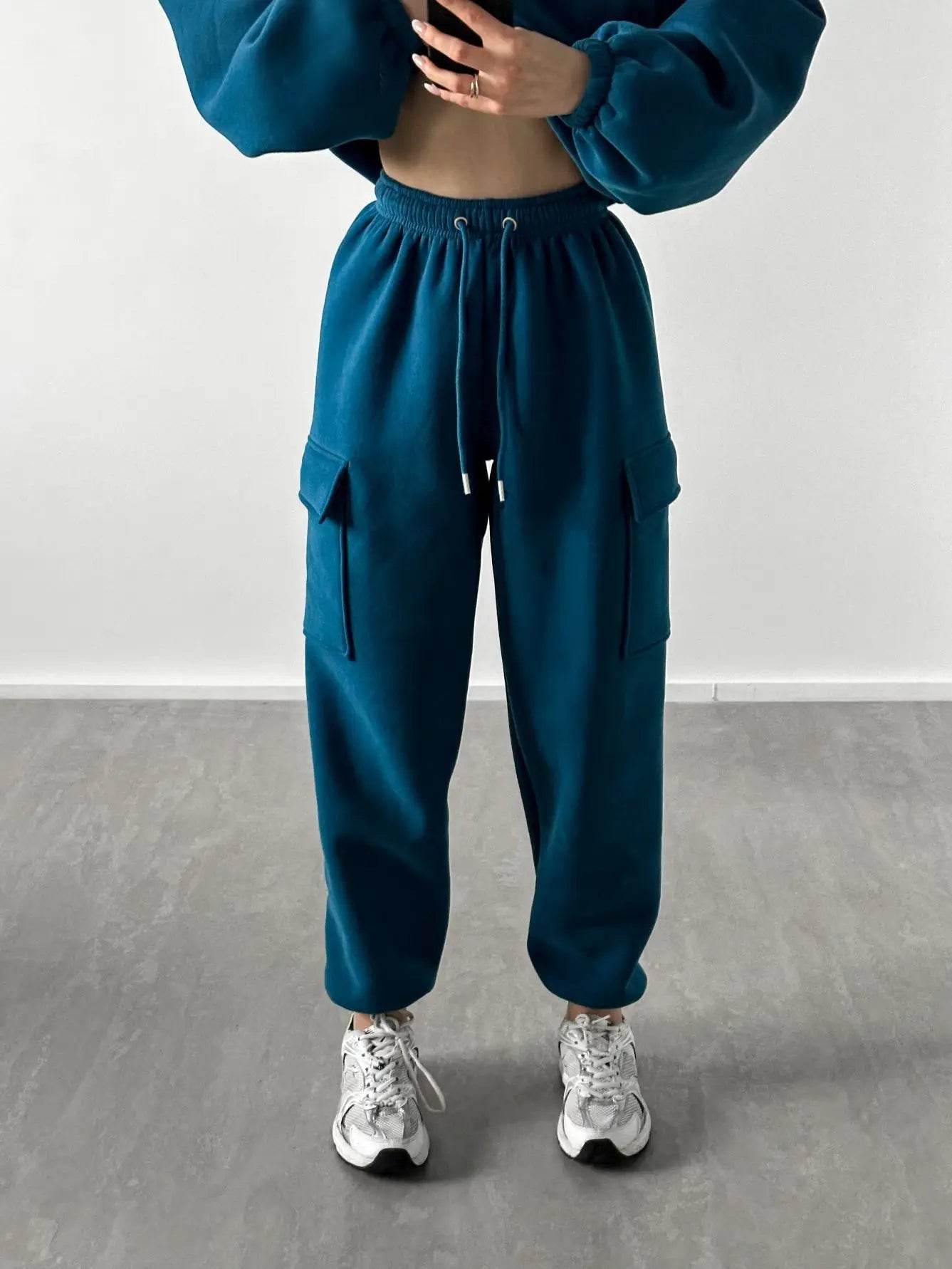 Hoodies Suit Winter Autumn Solid Casual Tracksuit Women Fleece 2 Pieces Set Sports Sweatshirts Pullover Jogger Sweatpants Outfit - AIAZ
