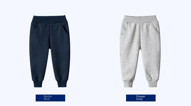 27kids Children Sports Long Pants Boys Flocking Casual Pants Pure Color Cotton Mixed Fabric Mid-waist Korean Style