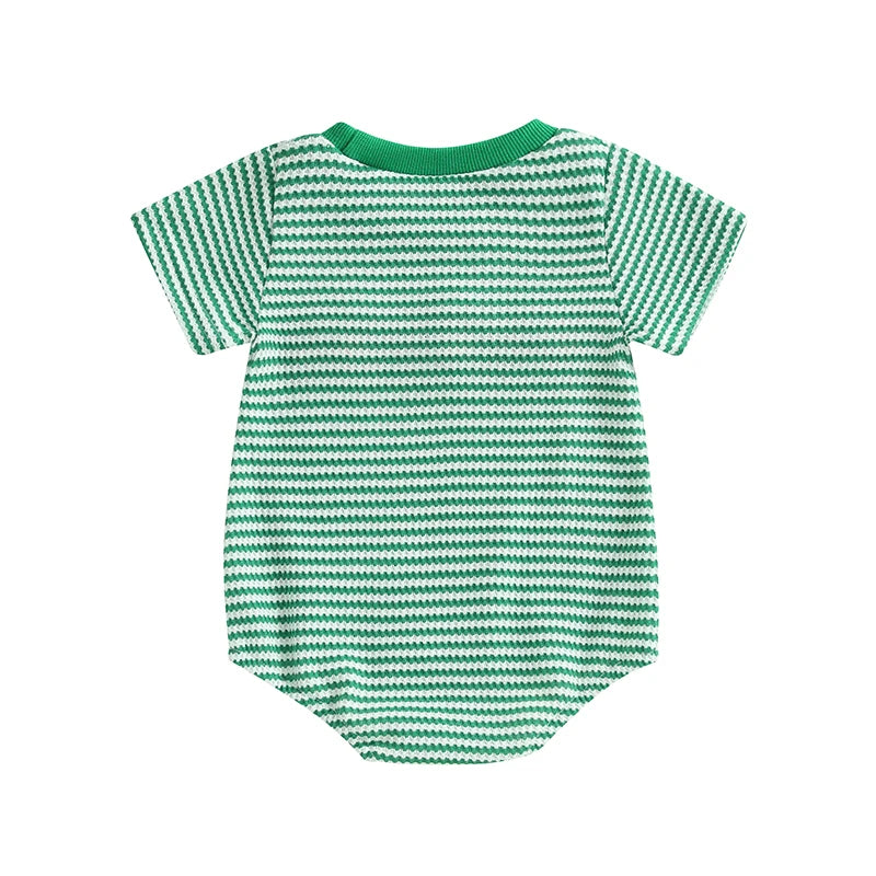 2024-12-04 Lioraitiin Summer Baby Girls Boys Rompers Waffle Truck Embroidery Stripe Short Sleeve Jumpsuits