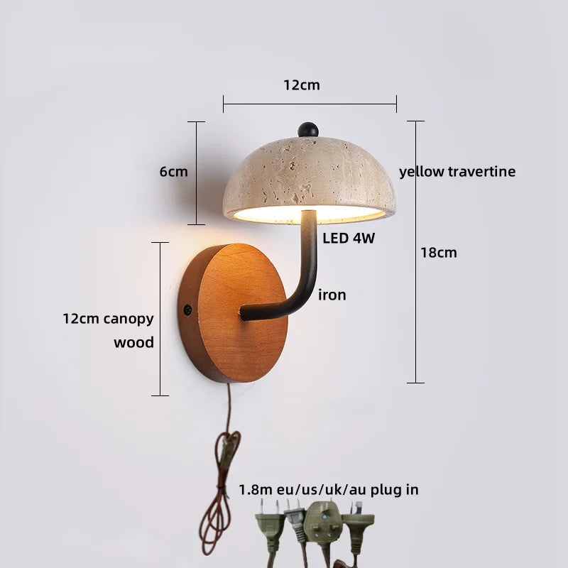 IWHD White Glass Interior LED Wall Lamps Reading With Switch Yellow Travertine Stone Bathroom Mirror Stair Light Wandleuchte