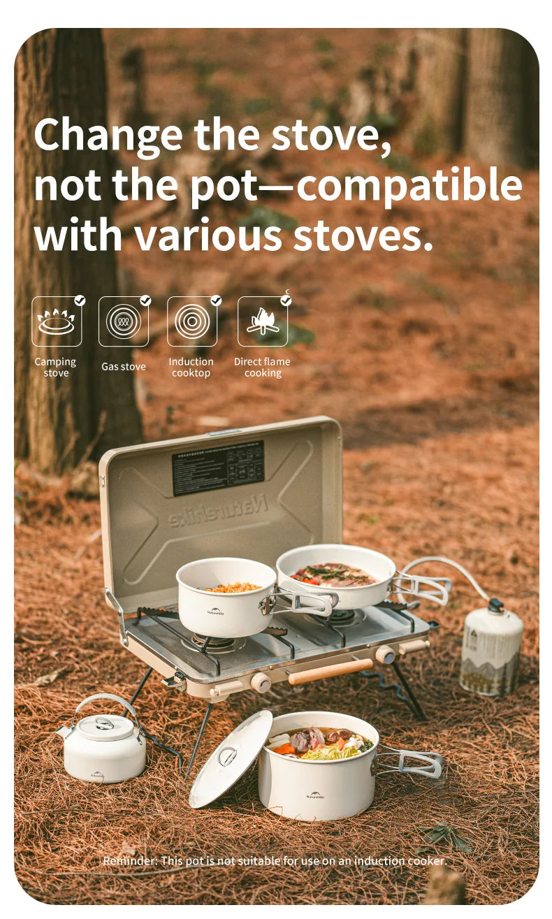 Naturehike Camping Cookware Ceramic Non-Stick Set Lightweight Portable Tableware Kettle Frying Pan Pot Cookset Kitchen Utensils