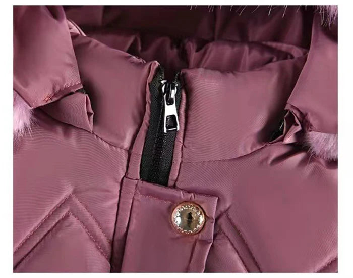 4 5 6 8 10 Years Winter Girls Coat Keep Warm Thicken Kids Jacket Hooded Zipper Fur Collar Princess Outerwear Children's Clothing