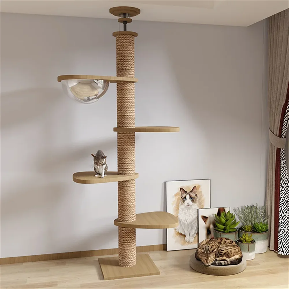 Adjustable Cat Tree House Cat Tower Floor to Ceiling Cats Multi-Level Condo With Scratching Post Hammock Pet Cat Pet Products