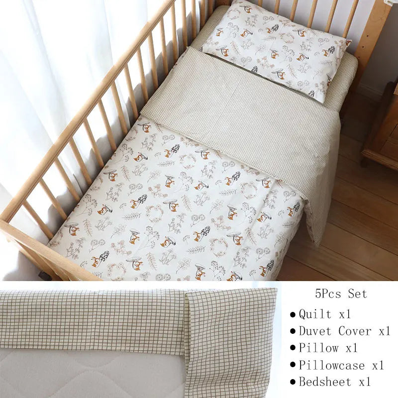 Baby Bedding Set Soft Cotton Baby Cot Kit Crib Bedding Set Quilt Duvet Cover Pillow Pilowcase Sheet Bumpers Baby Room Decoration
