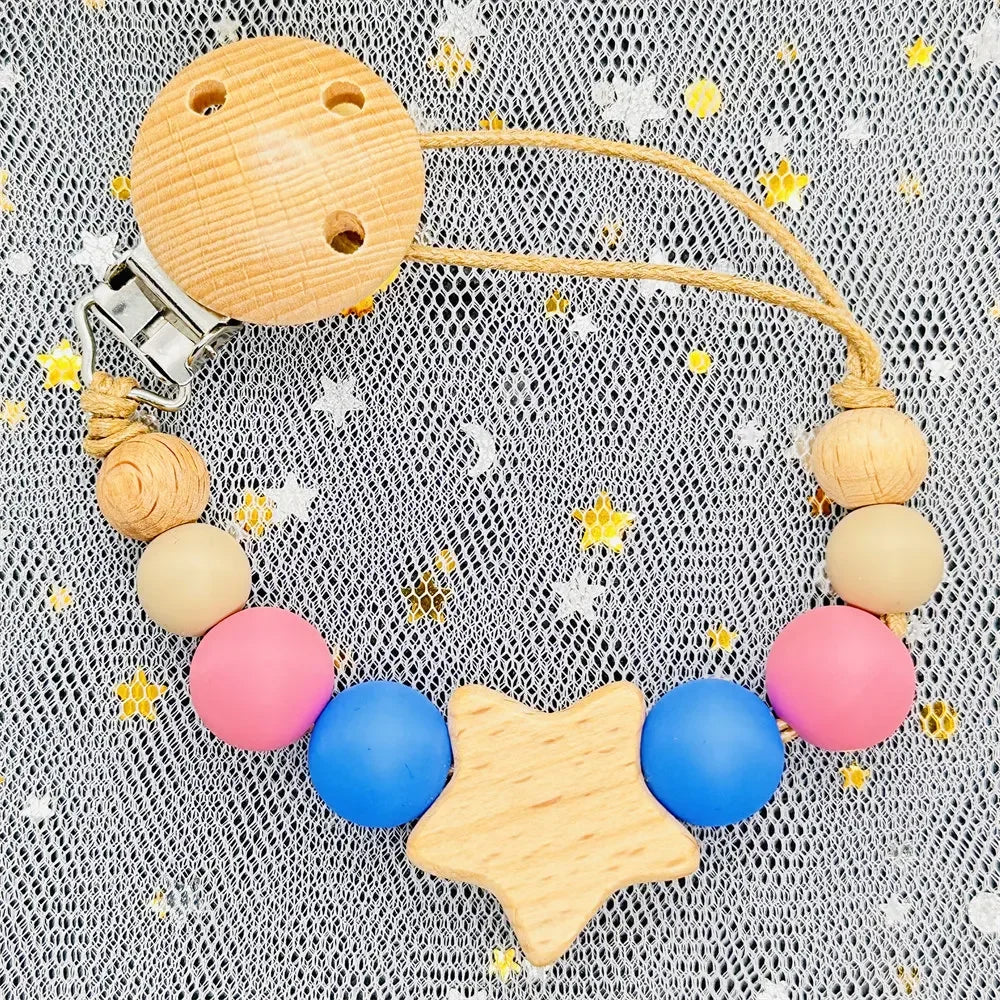 Custom Personalized Name Baby Pacifier Clip Bear Pacifier Chain Holder for Baby Teething Soother Chew Toy Food Grade Dummy Clips