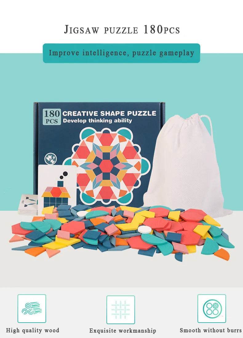 Hot Sale 180Pcs Montessori Kids Wooden 3D Geometric Shape Jigsaw Puzzle Board Set Baby Early Education Toys for Children - AIAZ