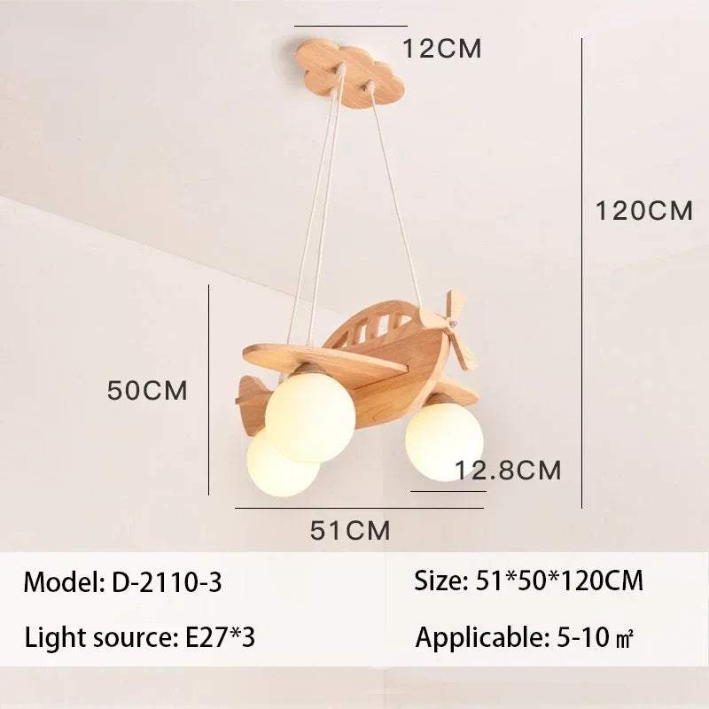 Wooden Handmade Aircraft Hanging Pendant Lights For Bedroom Children Room Decor Suspension Lamps Excluding Light Bulbs