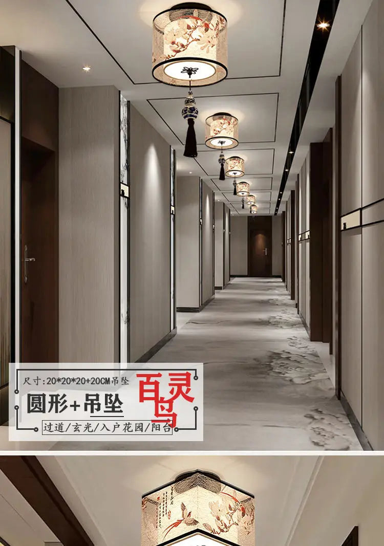 New Chinese Chandelier Lustre Ceiling Lamp Simple Corridor Chinese Painting Ceiling Lights Creative Suspendu Lotus Led Lighting