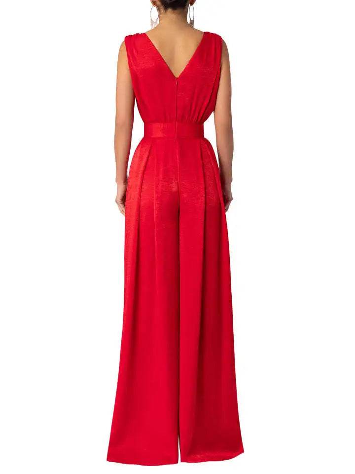 Jumpsuit Women Summer New Sleeveless Sexy Deep V-neck Solid Color High Waist Wide Leg Jumpsuits Elegant Commuting Lady Playsuits - AIAZ