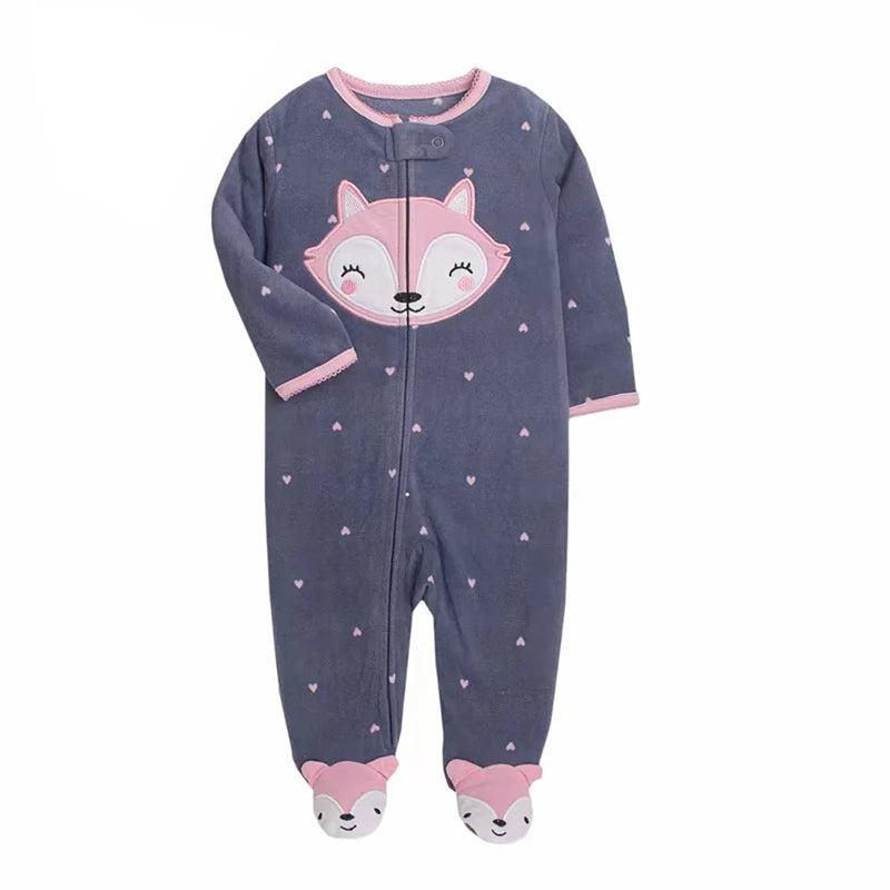 Winter Baby Boy Girl Rompers Clothes Zipper Fleece Autumn Warm Newborn Infants Pajamas Outfit Animal Jumpsuit Clothing 0 -12 M