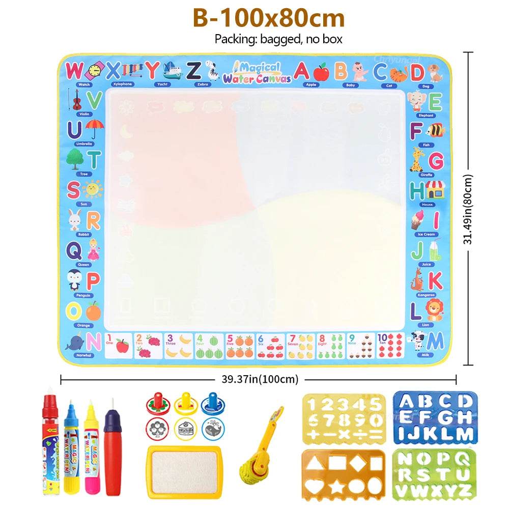 100x80CM Magic Water Drawing Mat with Reusable Magic Pens Doodle Montessori Painting Board Educational Toys Kids Gifts 39X31in - AIAZ