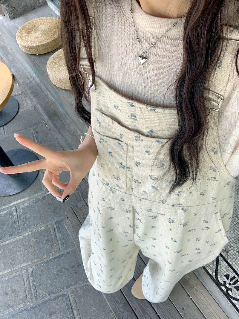 Jumpsuits Women Cute Lively Fashion Simple Floral New Autumn All-match Simple Temperament Korean Style Tender Straight Trousers - AIAZ