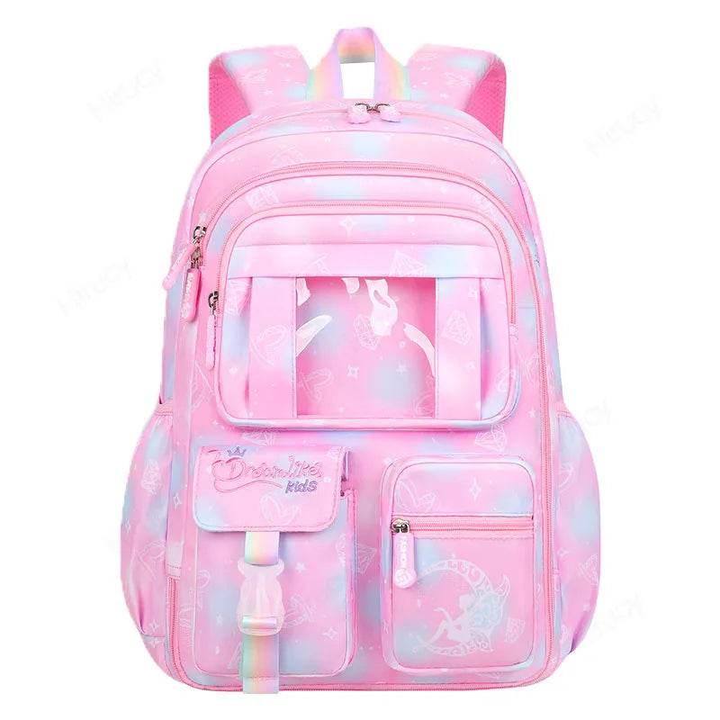 School Backpacks for Girls Child Cute Candy Color Shoulder Bag with Large Capacity Side-Open Backpack - AIAZ