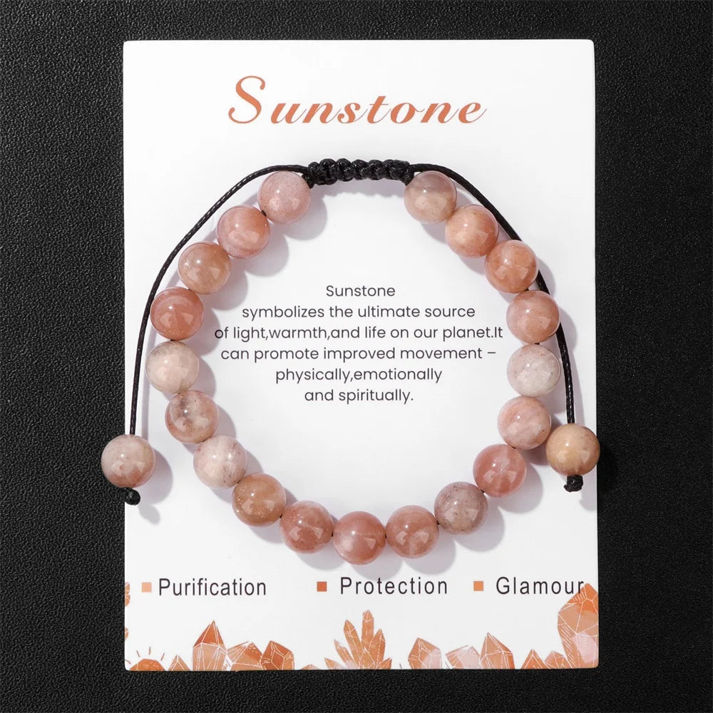 New Natural Stone Amethysts Bracelet with Card 8mm Pink Quartz Fluorite Beads Bracelet Adjustable for Women Men Couple Jewelry