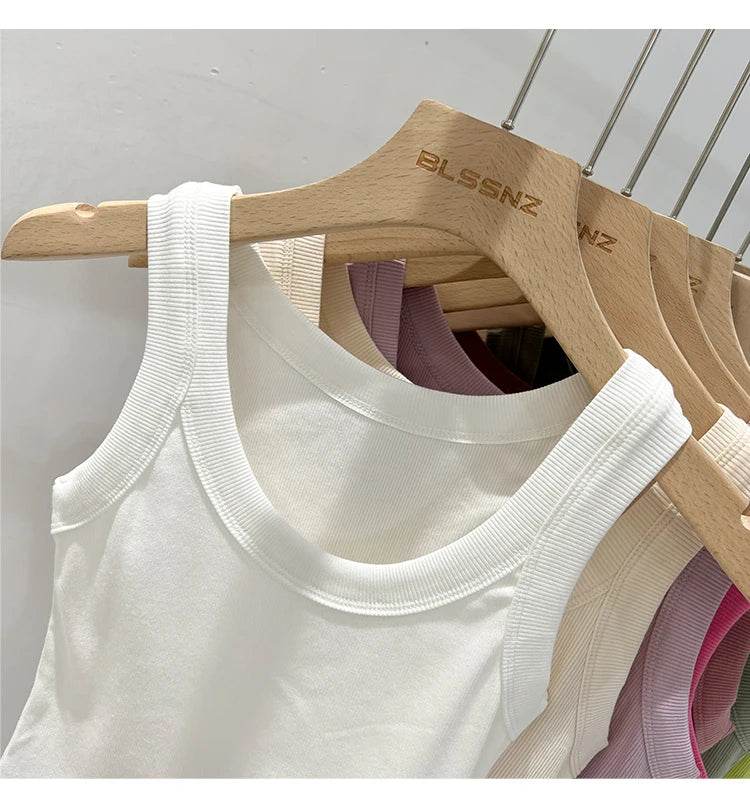 Women Solid Round Neck Ribbed Tank Top Camisole Women 2025 Summer Basic Elastic Tank Top O Neck Solid Tank Top - AIAZ