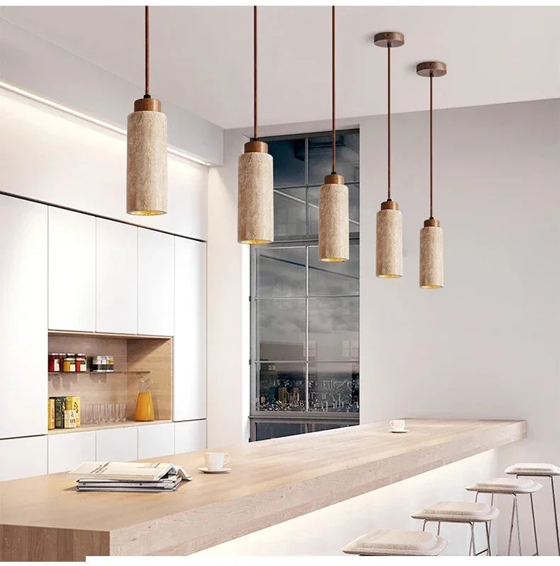 Japanese Wabi Sabi Yellow Marble Chandelier Creative Restaurant Dining Desk Bar Bedroom Pendant Lamp Homestay Art Decor Lighting