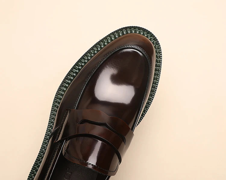 Spring and Autumn New Men's Business Casual Shoes, Genuine Leather Thick Soled Round Toe Loafers