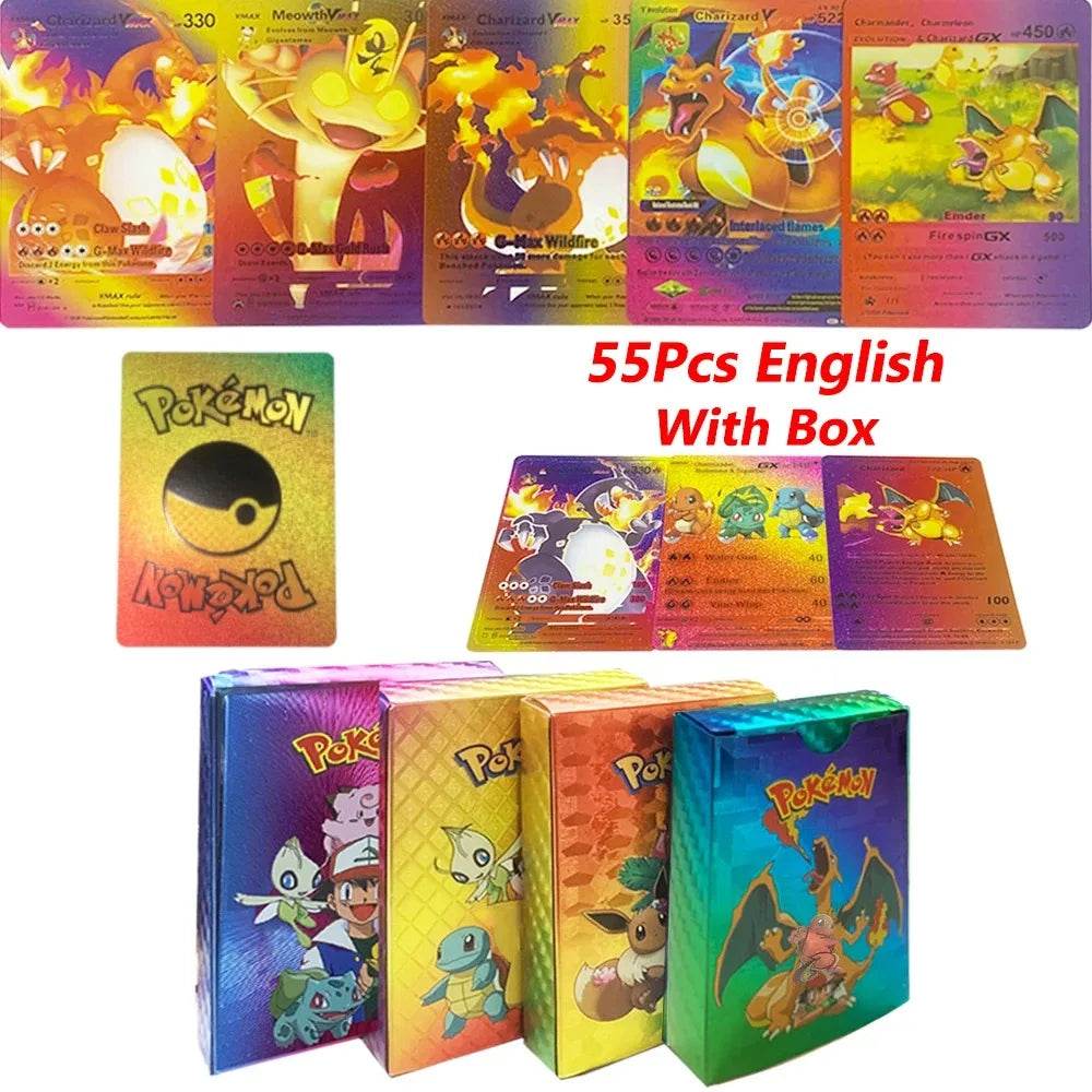 27-110pcs Pokemon Cards Pikachu Gold Silver Black Colorful Vmax GX Vstar Spanish English French German Collection Card Toys Gift - AIAZ