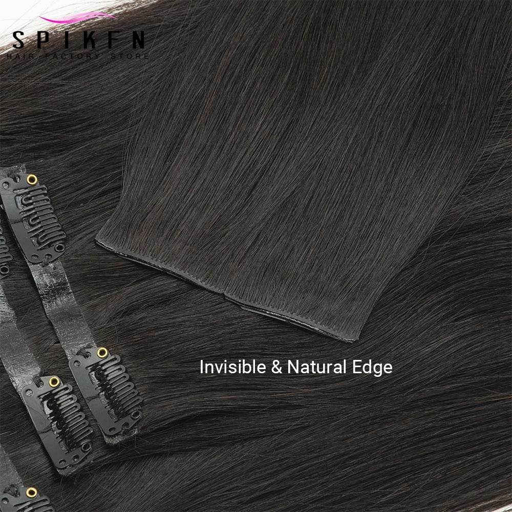Invisible PU Clip ins Extensions 100-120g 7pcs/set Clip in Human Hair Chocolate Brown Straight Machine Remy Hair Pieces Clip On - AIAZ