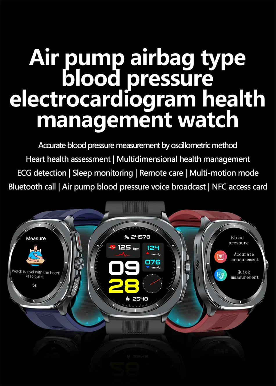 2025 New Health Nursing Accurate Measure Blood pressure Smart Watch With Air pump airbag Blood lipids Uric acid Smartwatch Men