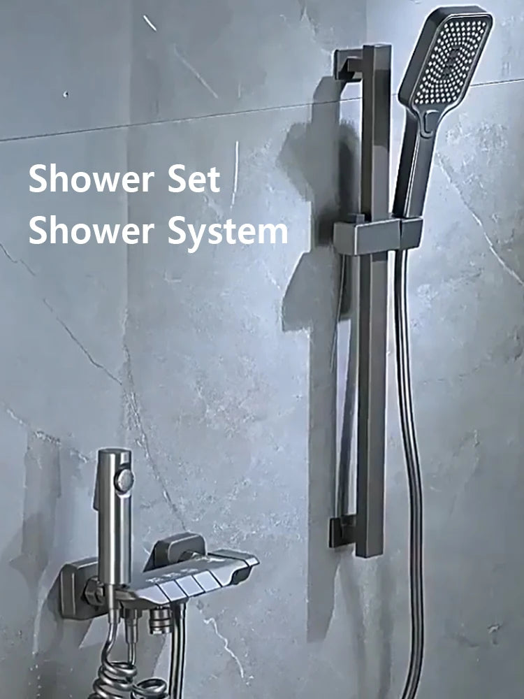 New Design Gun Grey Bathroom Shower System Set Piano Keys Brass LED Digital Shower Faucet Bath Hot and Cold Mixer Shower Tap Set