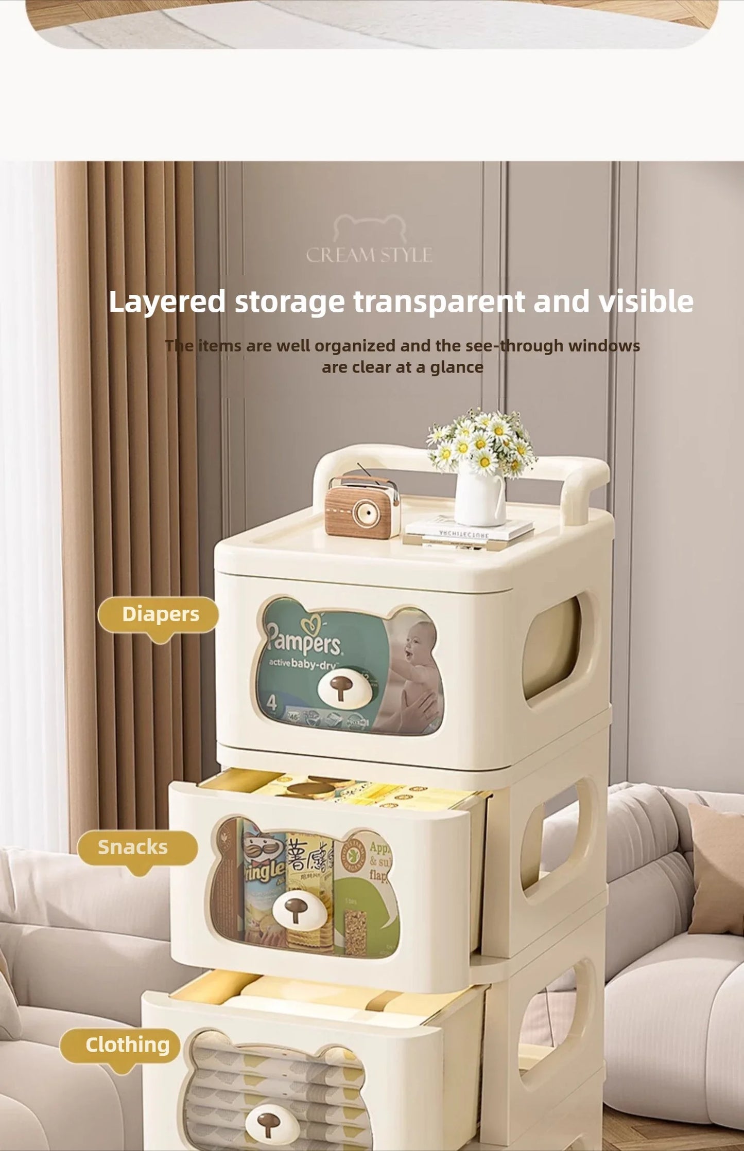 Household handcart baby snack toy storage rack, multi-layer drawer style storage rack, movable storage cabinet