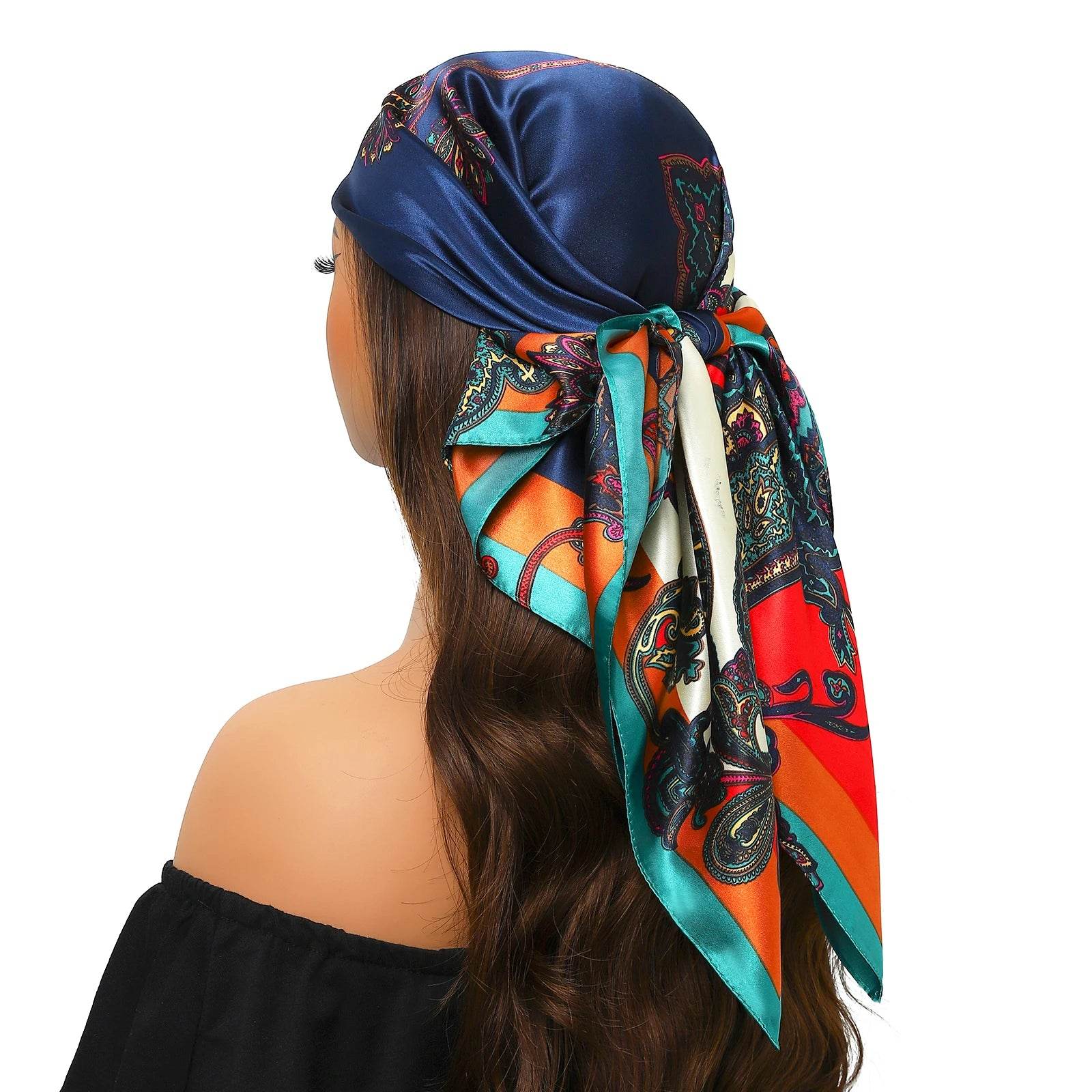 Head Scarf Women Luxury Brand Square 90*90cm Silk Foulard Satin Bandana Cheveux Soft Neckerchief Hijab Hair Scarves For Ladies - AIAZ