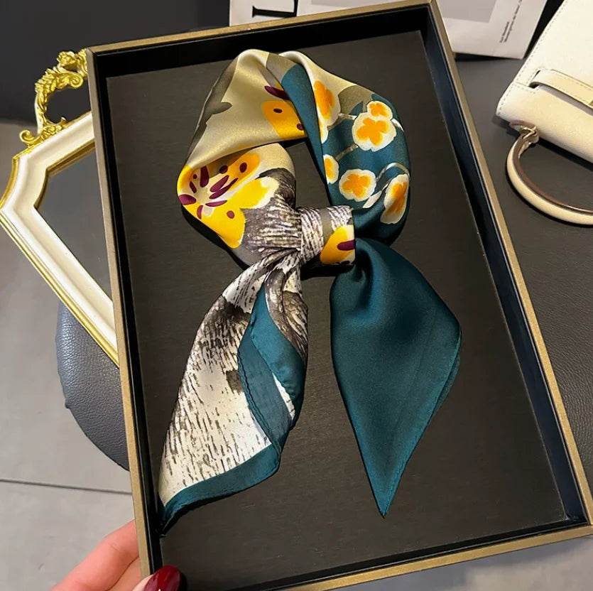 Women Fashion Versatile New Silk Scarves 70x70cm Square Scarf Korean Version Neck Protection Spring and Autumn Vintage Scarf - AIAZ