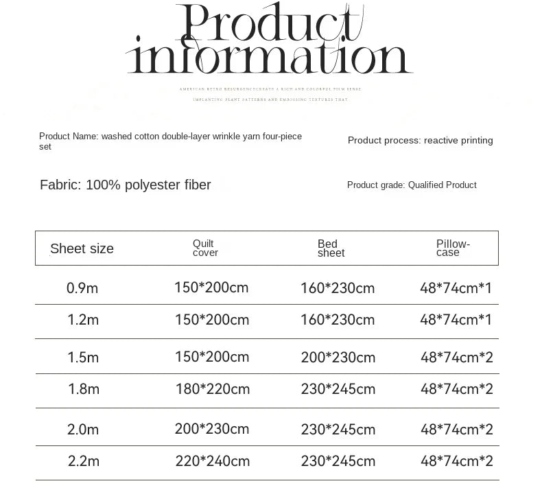 Washed Cotton Double Yarn Crepe Striped Quilt Set 3-4 Pillowcase with Sheet Bedding Cover Supplies 200x230 220x240 Skin Friendly