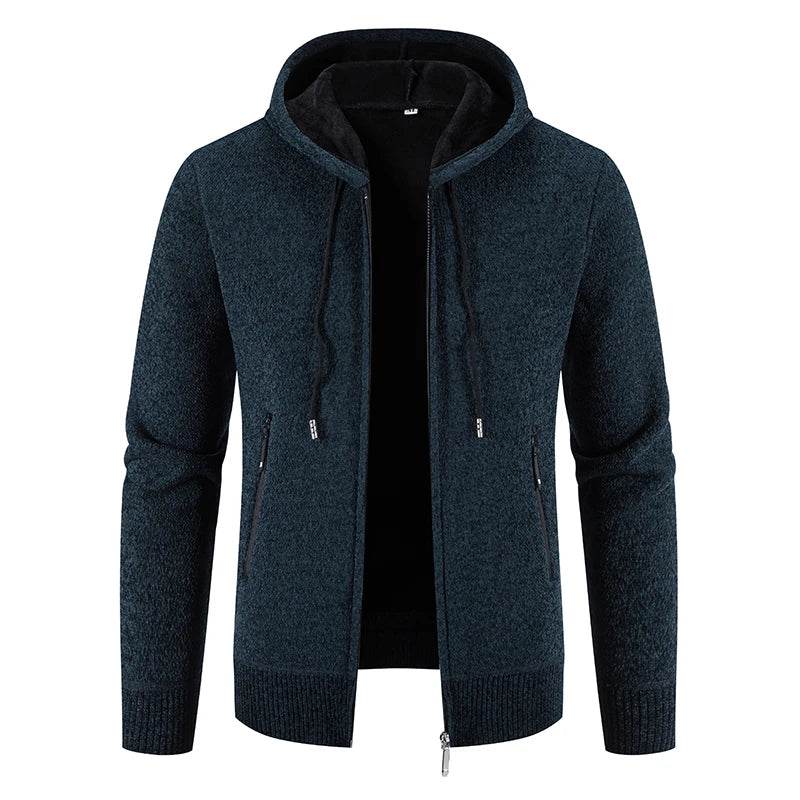 2025 New Winter Mens Sweaters Outwear Hooded Fleece Cardigan Men Knitted Warm Sweatercoat Solid Casual Hooded Sweater Jacket Man - AIAZ