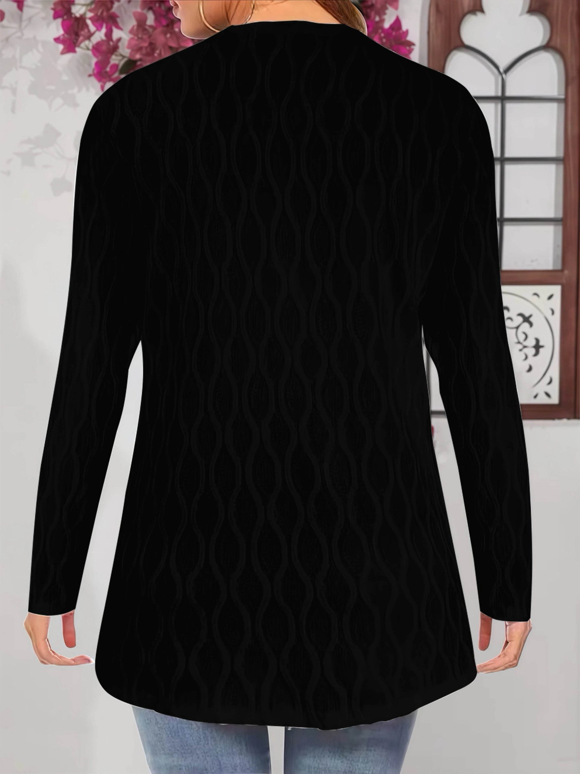 Comfy Fall Cardigan for Women, Casual Elegant Solid Textured Fabric Pocket Front Open Women's Loose Cover Up - AIAZ