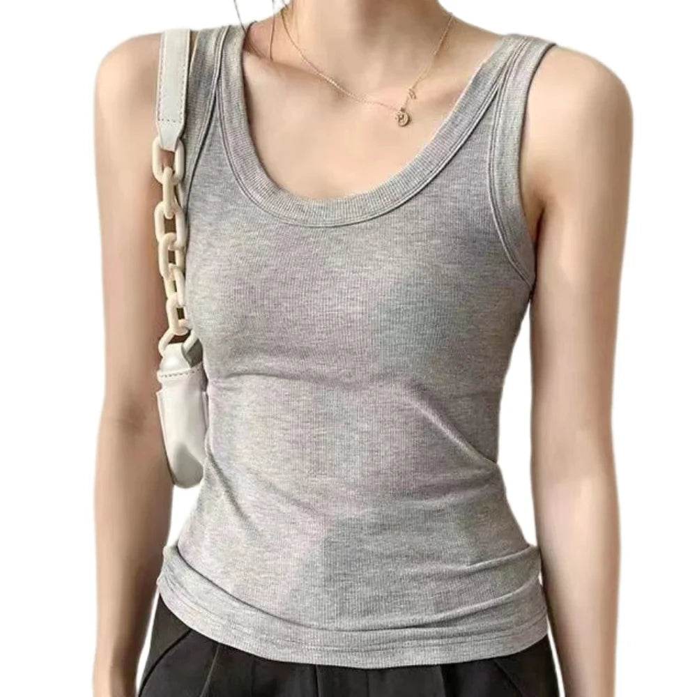 Women Square Collar Wide Straps Fitness Sexy Knitted Tank Top Camisole Solid Color Breathable Cool Vest Summer Trend Tops Female - AIAZ