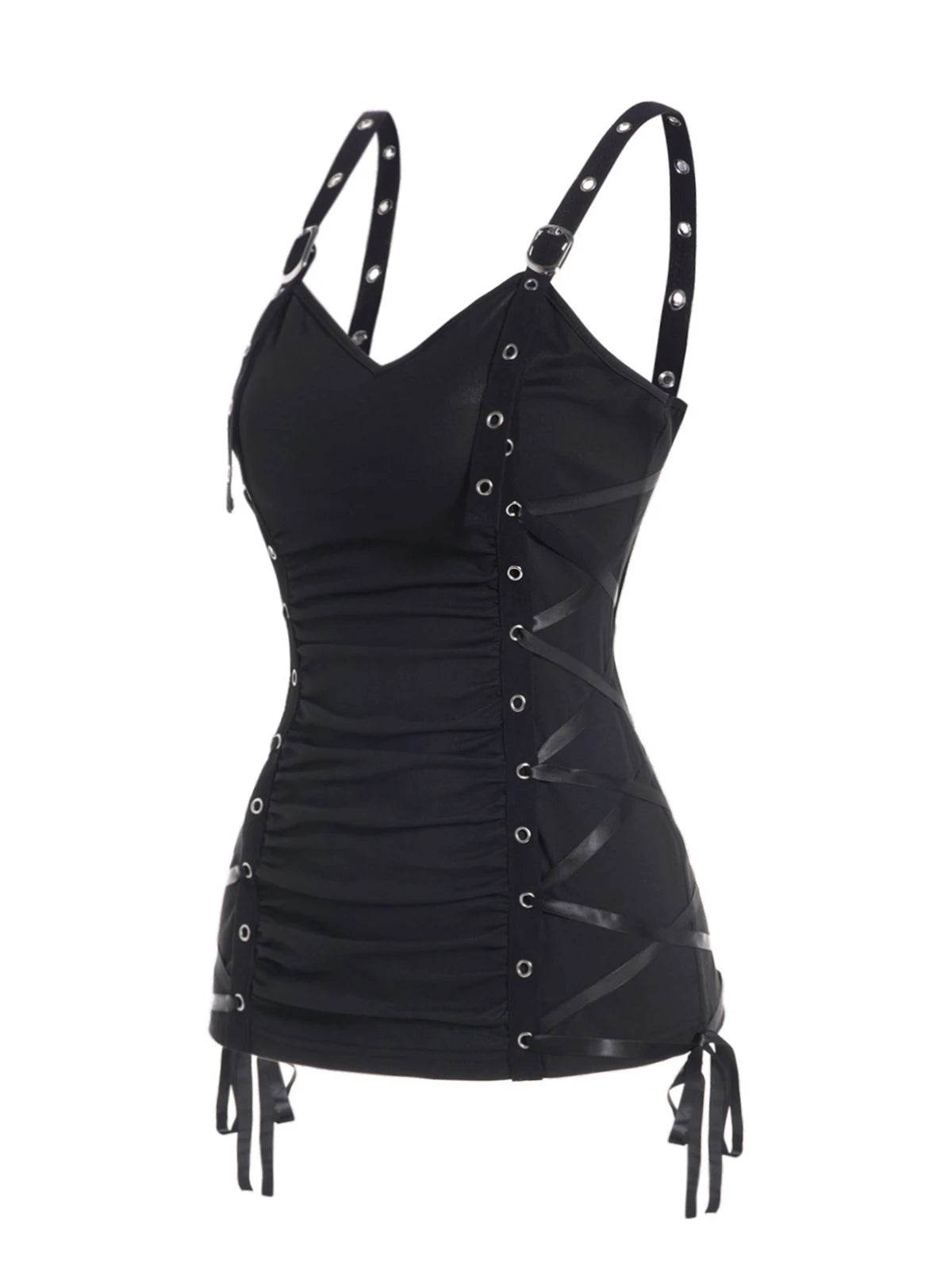 Summer Tank Tops for Women Plain Color Tank Top Ruched Grommet Lace Up Casual Sleeveless Tops топ женский - AIAZ