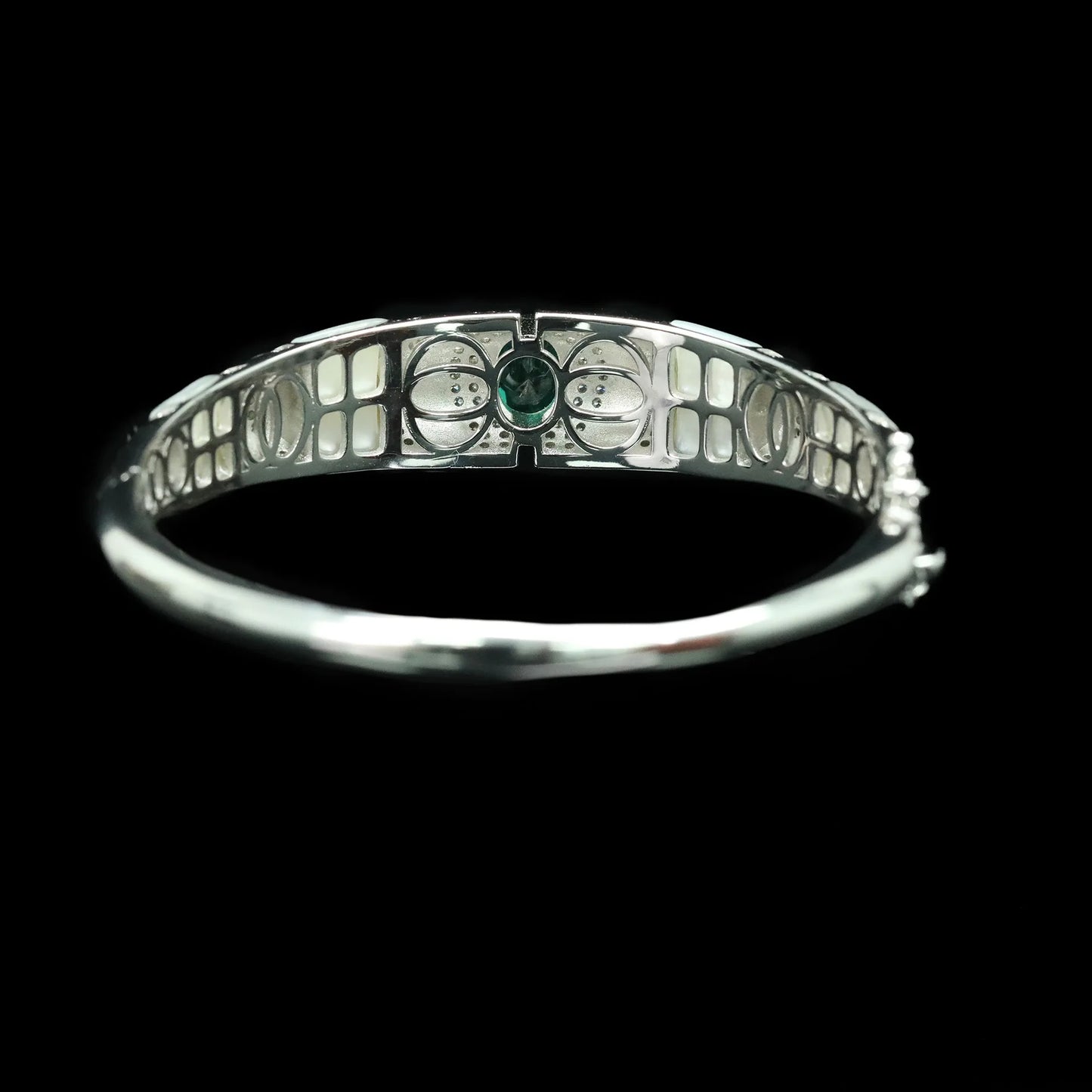 Gazing Jewelry925 Sterling Silver White Shell Pearl Black Agate Emerald Green Carbon Diamond Gemstone Ladies' Bracelet Jewelry