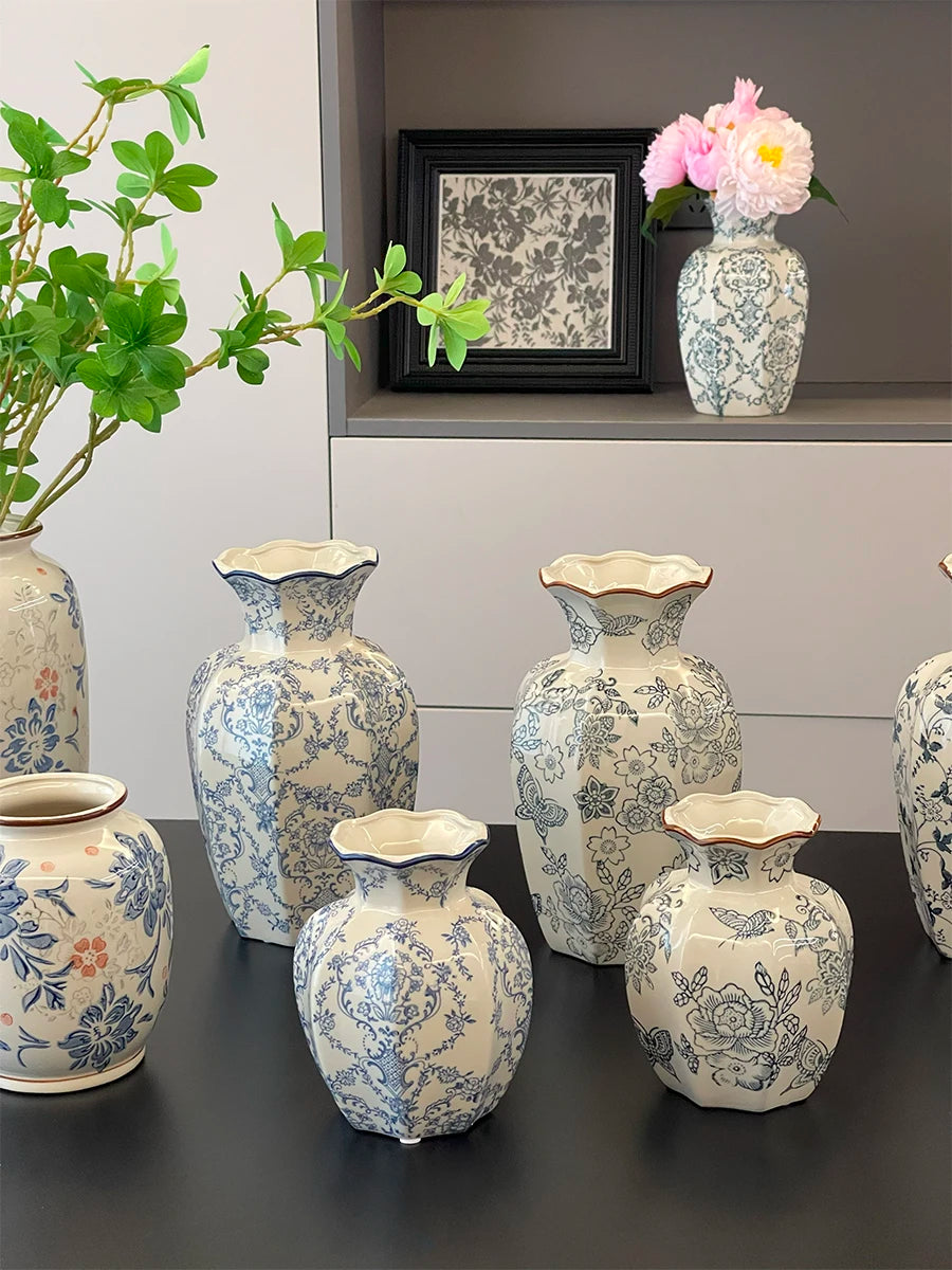 Cerc Flower Vase Decoration Jingdezhen Blue And White Porcelain Living Room Floral Arrangement Desktop Flower Ho...