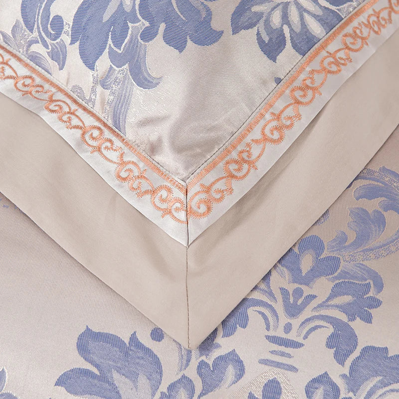 Sliver Gold Luxury Silk Satin Jacquard duvet cover bedding set queen king size Embroidery bed set bed sheet/Fitted sheet set