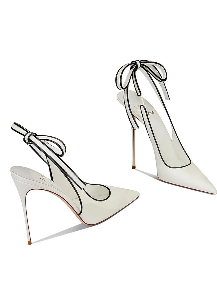 Spring and summer new pointed toe lace-up leather shoes thin high-heeled banquet dress large size small size women's sandals