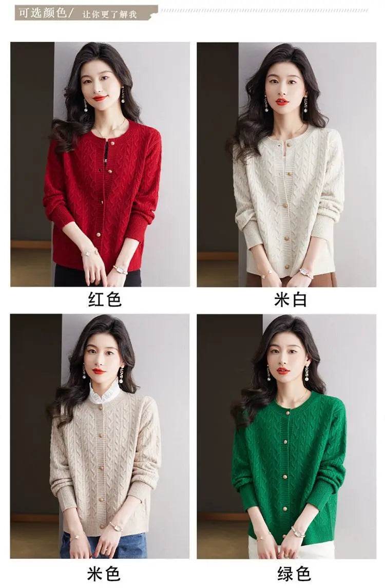 Knitted Cardigan Women's Short Spring Autumn New Top Round Neck Loose Fashionable Sweater Casual Jacket - AIAZ