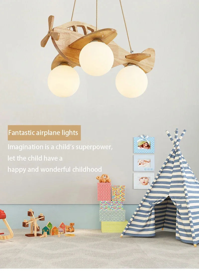 Wooden Handmade Aircraft Hanging Pendant Lights For Bedroom Children Room Decor Suspension Lamps Excluding Light Bulbs